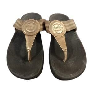 Fitflop Womens Walkstar Sandal Size 8 Gold Thong Slide Flip Flop Toning Shoe